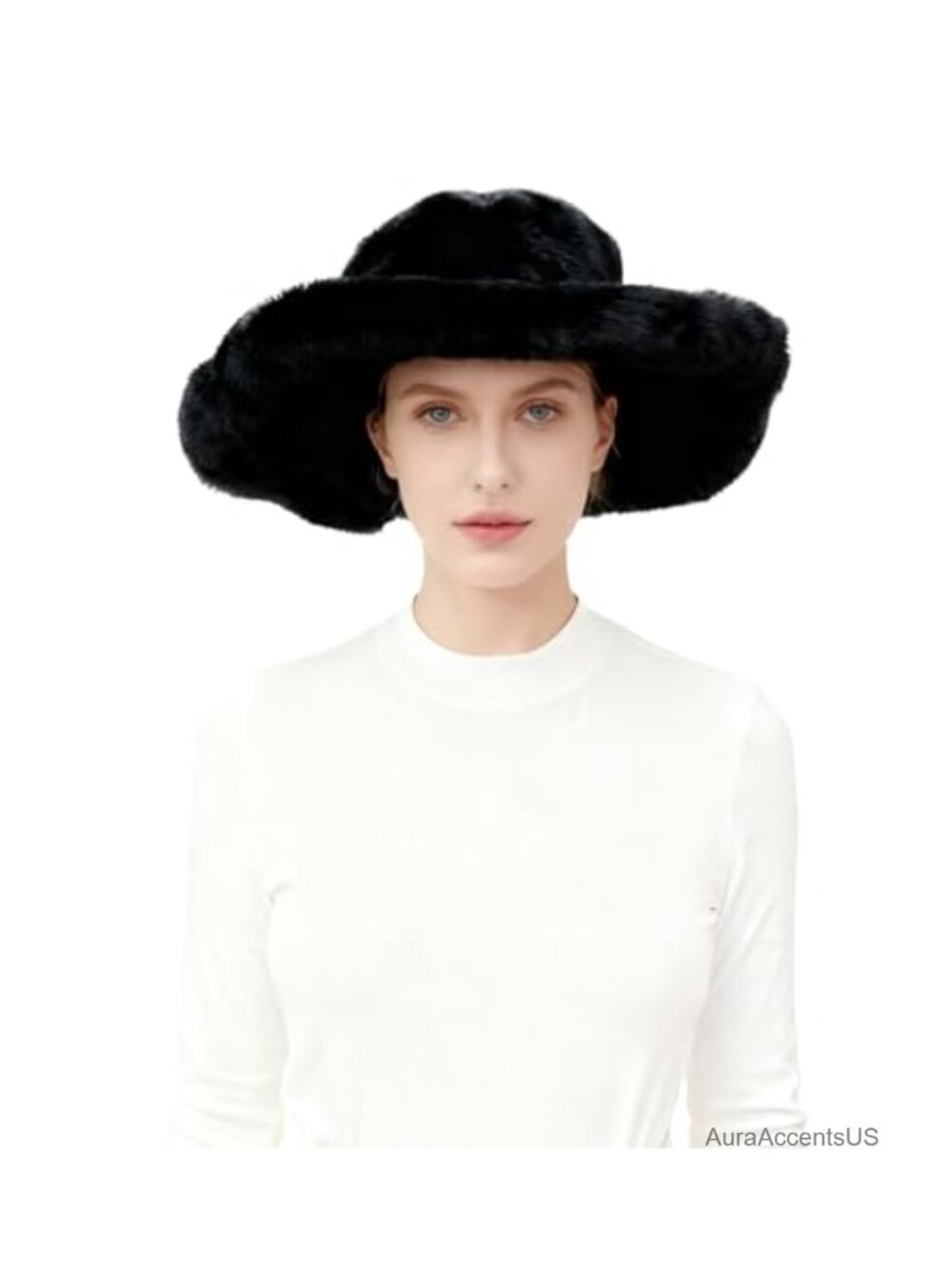 Oversized Faux Fur Bucket Hat Wide Floppy Brim Adjustable Winter